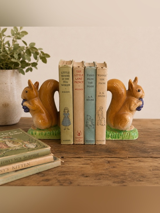 Vintage Other - Vintage Ceramic Squirrel Bookends Pair Woodland Cottagecore Nursery Decor
